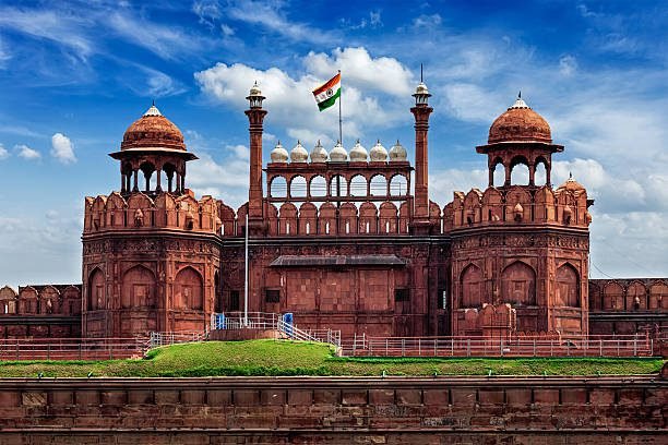 red fort lal qila with indian flag delhi india
